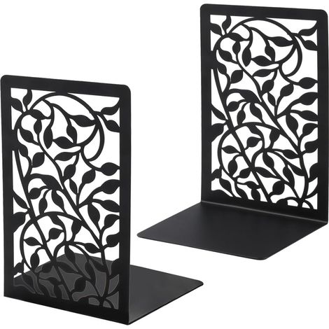 2 paia di fermalibri in metallo per scaffali, fermalibri a forma di albero per libri pesanti, neri, per casa, ufficio, scuola (1/4)