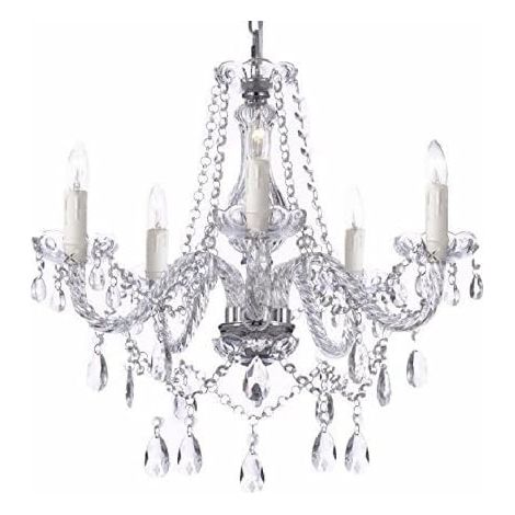 Lustres de plafond en cristal Gouttelette Lustre Éclairage LED Plafonnier Suspension Luminaire pour Salle à Manger Salle De Bains Chambre Salon 5 E14 52 x 52 x 50 cm (1/5)