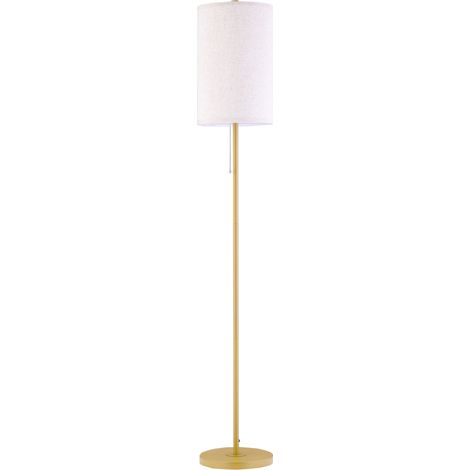 Lampada da terra E27 in acciaio crema con paralume in lino e interruttore a tirante - CHICFURN (1/5)