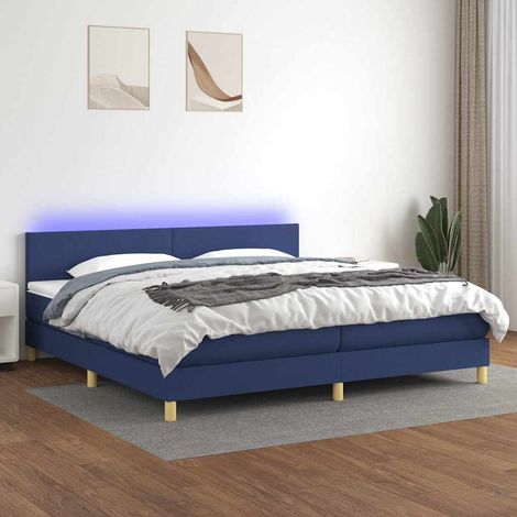 Cama box spring con colchón y LED tela azul 200x200 cm (1/5)