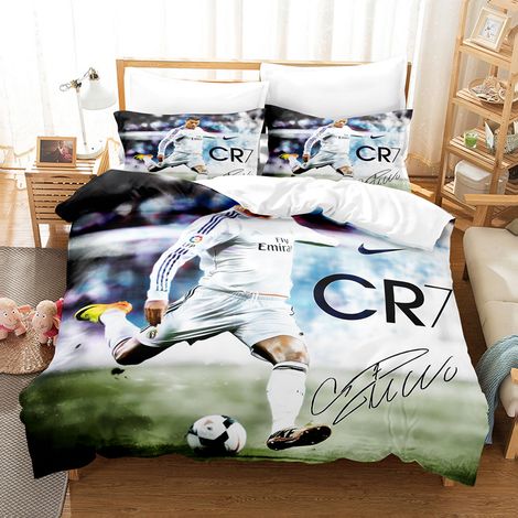 Ensemble de trois pièces imprimé en 3D avec des stars du football comme Cristiano Ronaldo, Messi, Mbappé et d'autres. Ensemble de deux pièces, housse de couette et taie d'oreiller numériques, type A,