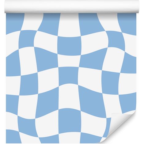 Papier peint à damier décontracté bleu azur et blanc pour salon et chambre 50x1000 cm (1/5)