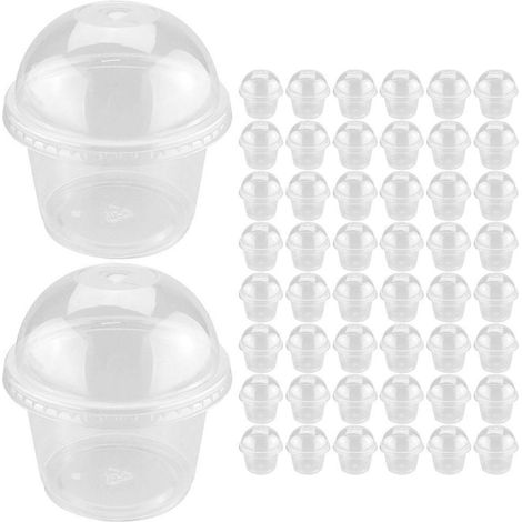 50 gobelets à dessert avec couvercles, gobelets jetables en plastique pour crème glacée, crèmes glacées et desserts. (1/5)