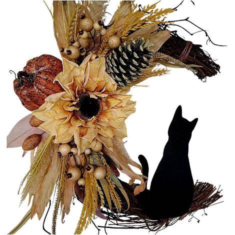 Mondkatzen-Kranz für Halloween, Türdekoration, Zweige, Kätzchen, Kunstblumen, Mondkatzen-Kranz - A11 (1/5)