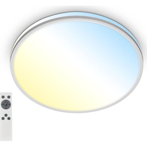 Briloner Pulup LED Deckenlampe, Dimmbar, Fernbedienung, Timer, Nachtlichtfunktion, Chrom Matt, Ø33 x 6 cm