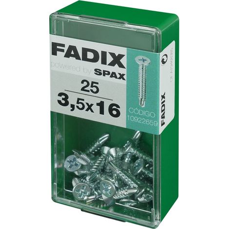 Caja de 25 unidades de tornillo de rosca chapa con cabeza plana autotaladrante en cinc 3,5x16mm Fadix (1/2)