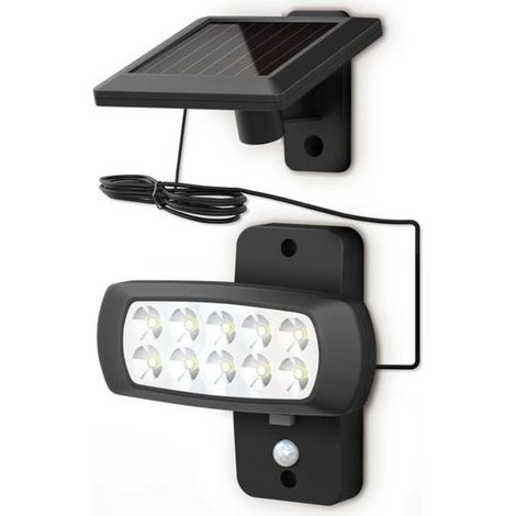 Lampe solaire LED extérieur avec détecteur de mouvements PIR projecteur mural maison terrasse balcon IP44 noir (SKU produit : 95197216 SKU Offre : lehuamwj269) (1/4)