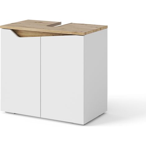 Meuble sous vasque simple Marelle, Blanc, 60 x 57.5 cm avec 2 portes, Vicco