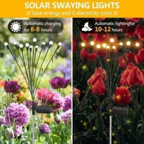 Lampes Solaires Exterieur,4 Pièces 10 LED Lumières Solaires Lucioles pour Jardin, Balcon,Lampe Solaire Exterieur Jardin Décoration,Étanche IP65,[Classe énergétique C] (Blanc Chaud) (1/3)