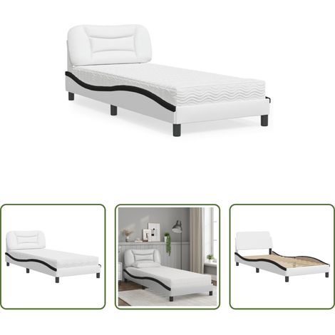 Matelas en mousse - Lit avec matelas Hvar blanc et noir 90x190 cm similicuir (1/5)