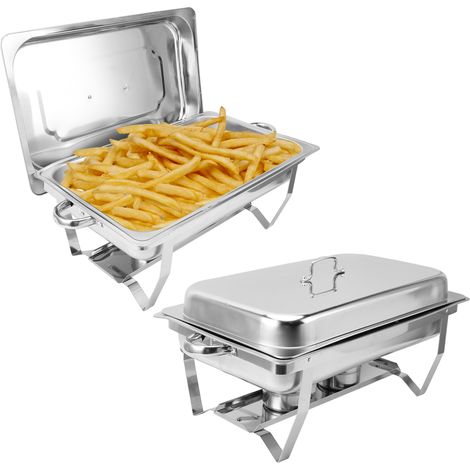Buffet réchaud en inox – Rectangulaire – Couvercle + support – Pour restaurant, réception, maison (1/5)