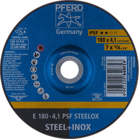 PFERD TOOLS Schruppscheibe E 180x4,1x22,23 mm Universallinie PSF STEELOX für Stahl/Edelstahl 10 Stk