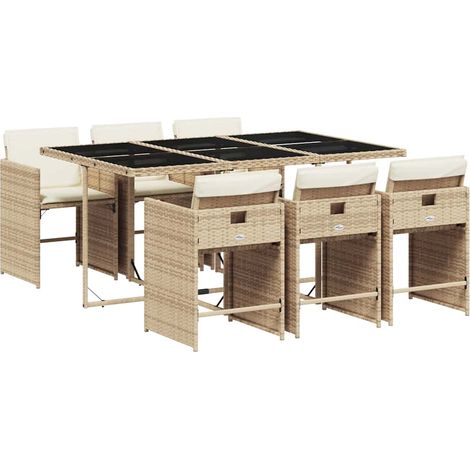 Maison Exclusive - 7-tlg. Garten-Essgruppe mit Kissen Beige Poly