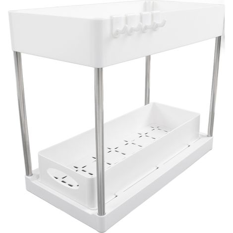 Paniers de rangement coulissants en ABS, meuble de rangement sous évier avec tiroirs coulissants pour cuisine et salle de bain, rangement cosmétique blanc