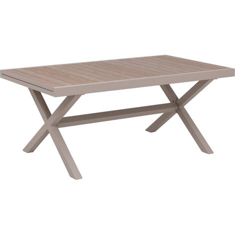 Made In Meubles – Table de jardin extensible taupe effet bois – Aluminium – 180 à 270 cm – Accueille jusqu'à 12 convives – Piètement croisé (1/5)