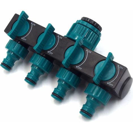Connecteur d'arrosage 4 sorties, répartiteur d'eau pour jardin, adaptateur robinet prolongateur, prise multiple avec sélecteur pour serre et légumes (1/4)