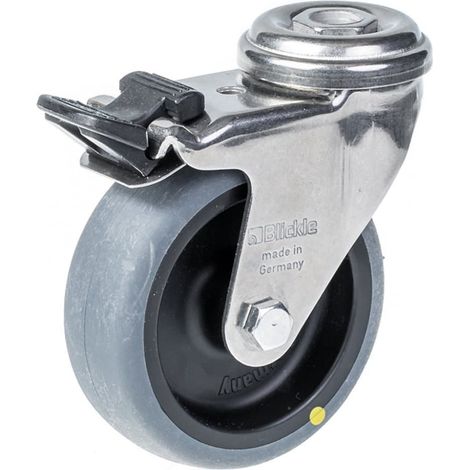 Roue pivotante/freinante de 75 mm en acier inoxydable avec bande de roulement conductrice grise (1/5)