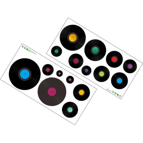 2feuilles Autocollant Mural Vinyle De Disque Rétro Pour Décoration De Studio De Musique Ambiance Vintage Pour Salon Chambre (1/5)