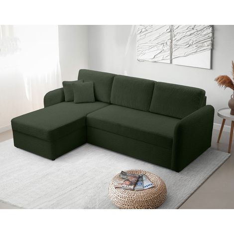 Pocatello - 4-sitzer ecksofa beidseitig montierbar - schlaffunktion und bettkasten - aus bouclé-stoff - grün