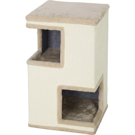 Grotte à chat 3 étages pour intérieur, maison semi-fermée avec surfaces à griffer tout autour et 2 niches, espace de jeu et de repos multi-niveaux pour votre félin (1/5)