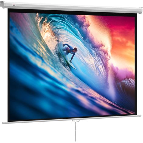 Schermo di proiezione manuale da interno 171 x 128 cm oscurante blocco automatico moderno ed essenziale in plastica bianca 210000025