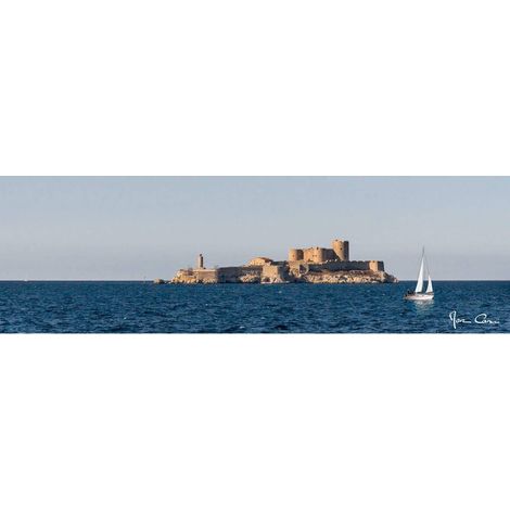 Tableau sur toile château d'If bleu 30x97 cm - Impression sur Toile Murale Décorative - Image imprimée en HD sur Toile - Toile sur Châssis en Bois FSC - Fabriqué en France (1/4)