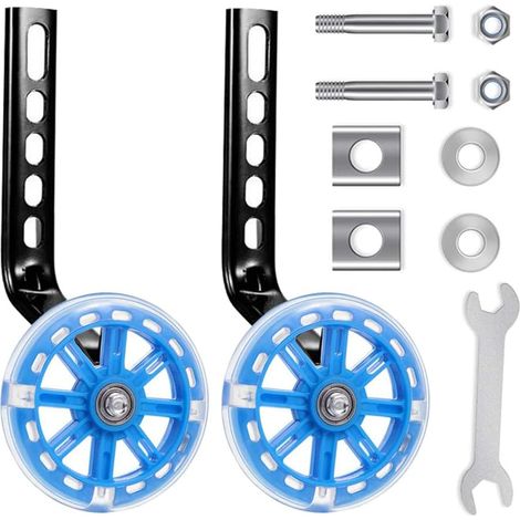 2 Roues stabilisatrices,LED clignotantes,Métal et caoutchouc,Antidérapant,Vélo enfant 12-20 pouces