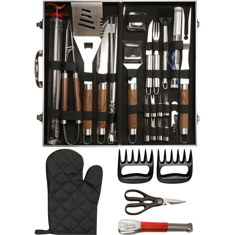 Accessoires de Barbecue 38 Pièces en Acier Inoxydable avec Boîte en Aluminium, Thermomètre, Gants et Tapis de Grill (1/5)