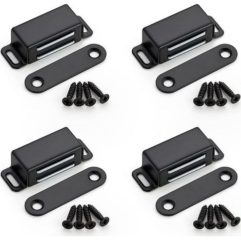 Lot de 4 loquets de porte magnétiques noirs, aimants puissants en acier inoxydable, pour armoires de cuisine, commodes et penderies (1/5)