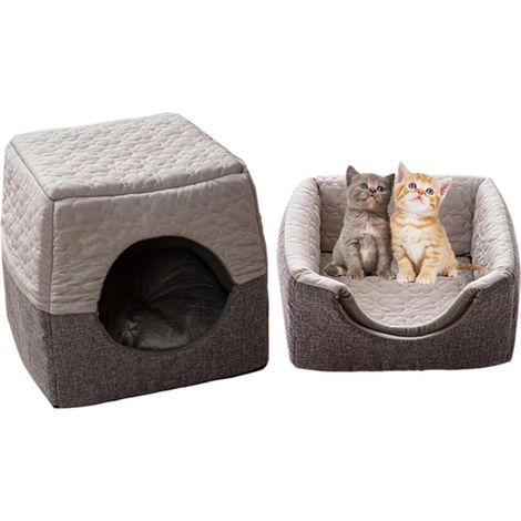 Nid pour chat semi-fermé, niche pour chat, chambre pour animaux, lit de couchage pour chat Four Seasons Home avec fenêtre (1/5)