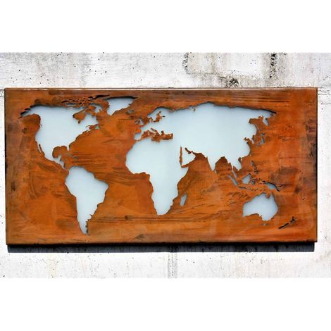 Carte du Monde Décoration Murale en Métal Rouillé avec Verre pour Maison et Bureau 80 x 40 cm - PANGIVO (1/3)