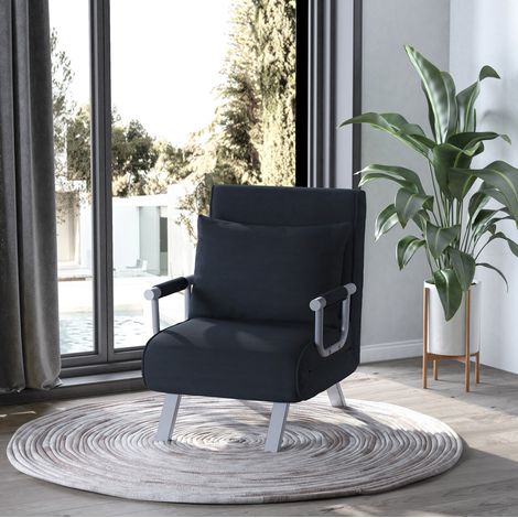 Divano letto 1 posto con schienale regolabile, poliestere nero HAVRYA (1/5)
