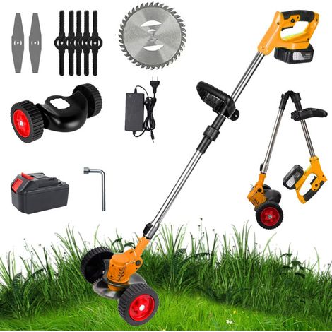 Tondeuse à gazon électrique sans fil 1500W, 12000 tr/min, pliable et réglable, Outils de taille de jardin avec 3 types de lames et 1 batterie (1/5)