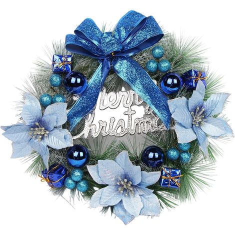 Guirlande De Noël Artificielle - 30 Cm - Pour Porte Mur Fenêtre Intérieur Extérieur - Avec Nœud Bleu - 1 Pièce (1/5)