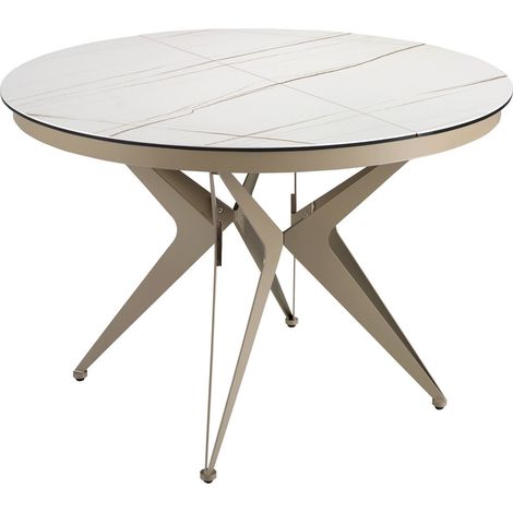 Table repas extensible ronde Angel Cerda design marbré blanc et or - Marbre blanc veiné de brun finition mate (1/5)