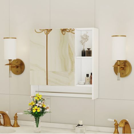Meuble salle bain mural avec miroir 69x63 cm blanc OKMYHOME (1/5)