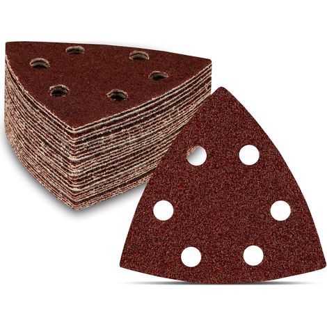 Delta-Triangles de Ponçage │ 60 pièces │ 6 trous │ 90 x 90 x 90 mm │ Mixpack (10 x grain 40/60/80/120/180/240 chacun) │ pour ponceuses delta │ Feuilles Abrasives │ Papier Abrasif (1/5)