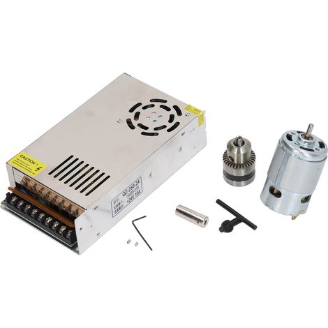 Moteur CC 1000 tr/min, grande vitesse, couple élevé, vitesse réglable, réversible, faible bruit, pour perceuse électrique manuelle et tour, 24V, avec tige de liaison, mandrin et alimentation (1/5)
