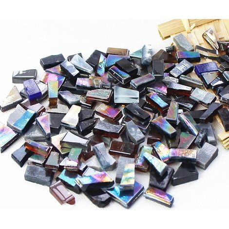 Sur un poids de 1 kg, fragments de mosaïque de forme irrégulière, pièces d'angle faites à la main, particules de verre de couleurs mélangées (1/5)