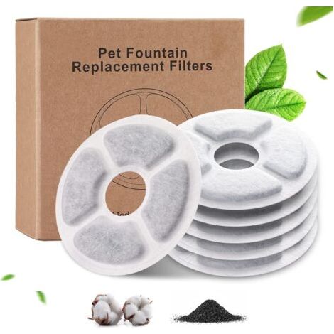 6 Filtres Fontaine Eau Chat, Fontaine à Chat Filtre à Eau Filtre de Rechange, Charbon Actif Filtre de Replacement pour Fontaines de Chat Flower 2-2.5L, Diamètre 12.5CM (1/5)