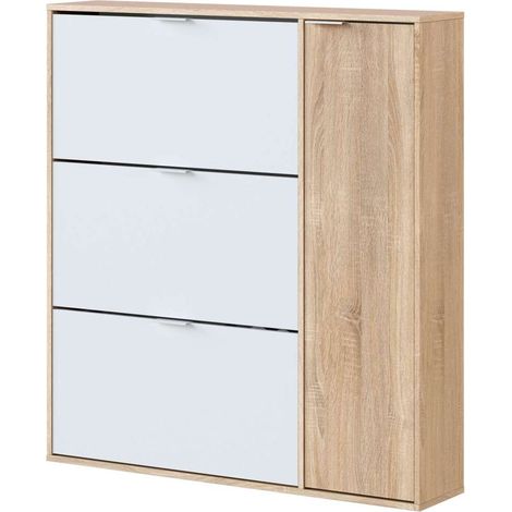 Zapatero con 4 puertas Maty Roble Canadian y Blanco 115 cm (alto) x 106 cm (ancho) x 22 cm (prof.) (1/4)