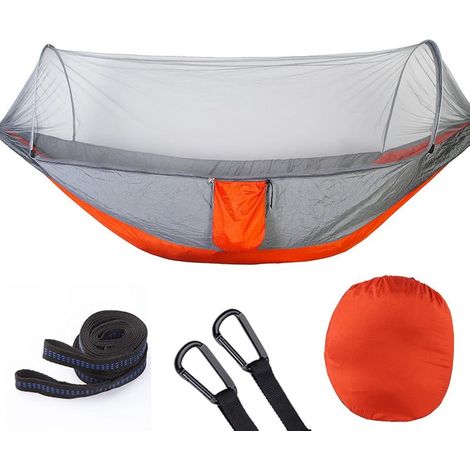 Hamac Moustiquaire, 3 In 1 Ultra-léger Hamacs Camping Capacité, Pliable Respirant Nylon Hamac de Camping pour Jardin Camping Randonnée, Orange, 250x120cm (1/2)