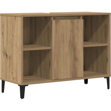 Armoire d'évier bois d'ingénierie moderne avec 5 compartiments et porte 80 x 33 x 60 cm en bois chêne artisanal