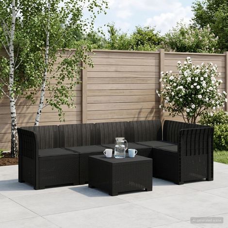 Salon de Jardin Canapé Modulable 5 Places avec Coussins Aspect Rotin PP Anthracite - PANGIVO (1/5)