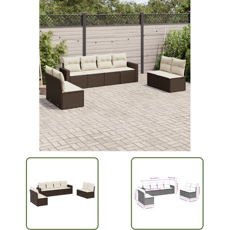 The Living Store 8-tlg. Garten-Sofagarnitur mit Kissen Braun Poly Rattan - Gartensorgaunität - Outdoor Möbel - Lounge Set - Gartenlounge - Rattan Sofa (1/3)