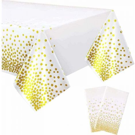2 Pièces Nappes Jetables, Nappes Fête Rectangulaires à Pois Blancs et Dorés pour Mariages, Noël, Fêtes d'anniversaire, Pique Niques (137 x 274 cm) (1/5)