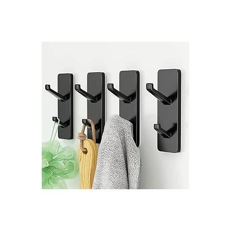 Haken Selbstklebend, Handtuchhalter Ohne Bohren Schwarz, Haken Zum Kleben Stark, Handtuchhaken Bad, Klebehaken Badezimmer, Kleiderhaken, Wandhaken Klebend, 4 Stück