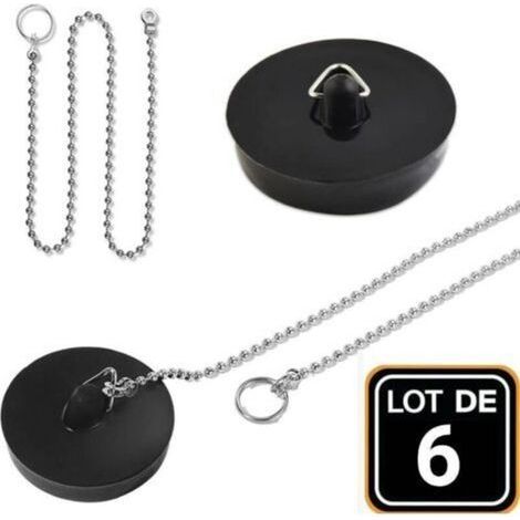 Set mit 2 Gummi-Ablaufstopfen mit 10 cm langer Sicherungskette – Für Badewanne, Küche, Badezimmer – 45 mm – Schwarz (1/5)