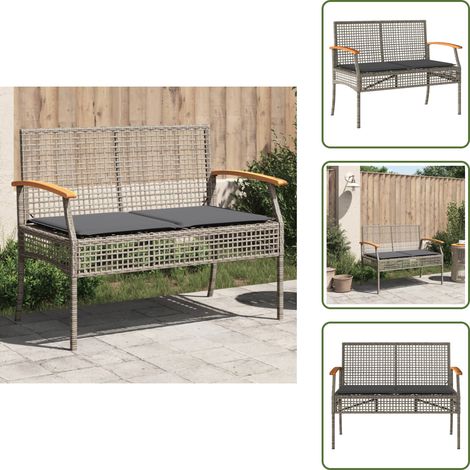 The Living Store Gartenbank mit Kissen Grau Poly Rattan Akazienholz - Gartenstuhl (1/5)