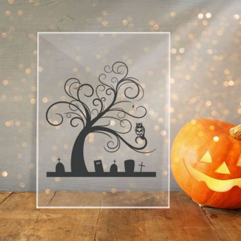 Tableau Décoratif Acrylique Thème Halloween - Motif Clair Cadre Métal - Pour Salon Chambre Bureau Cadeau - 14x21cm (1/5)